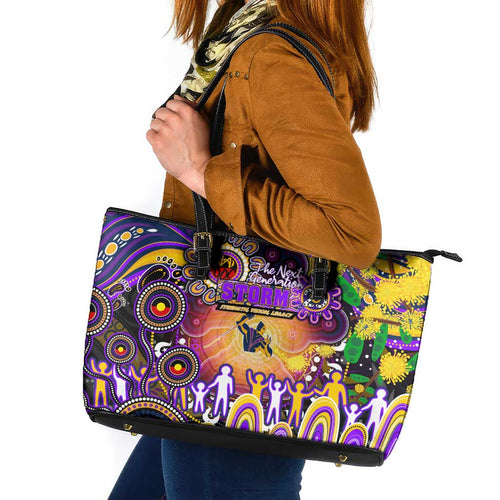NAIDOC Week 2025 Storm Rugby Leather Tote Bag Aboriginal Dot Painting