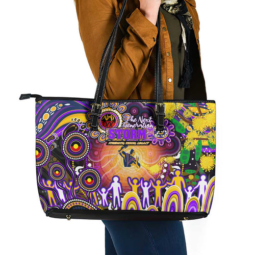 NAIDOC Week 2025 Storm Rugby Leather Tote Bag Aboriginal Dot Painting