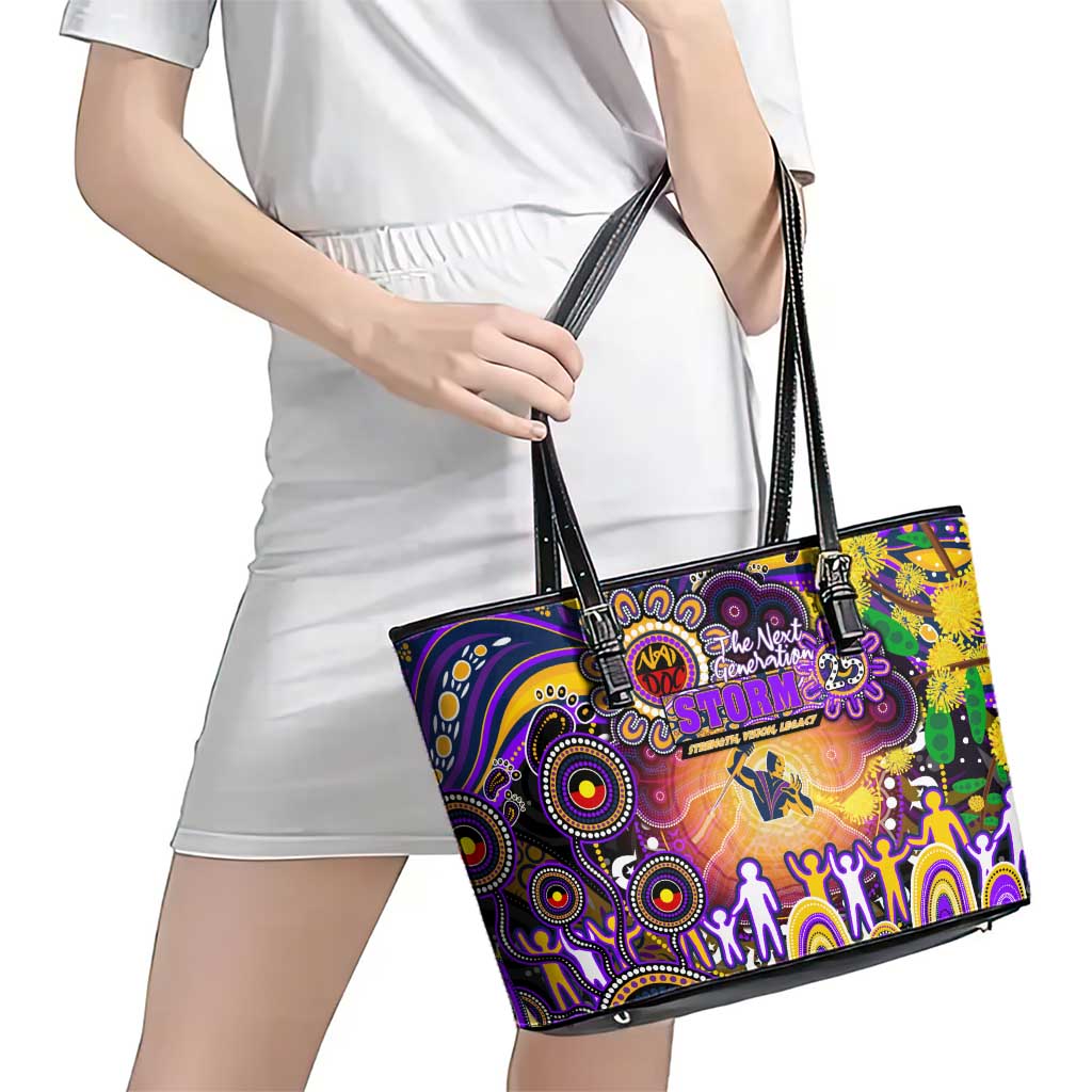 NAIDOC Week 2025 Storm Rugby Leather Tote Bag Aboriginal Dot Painting