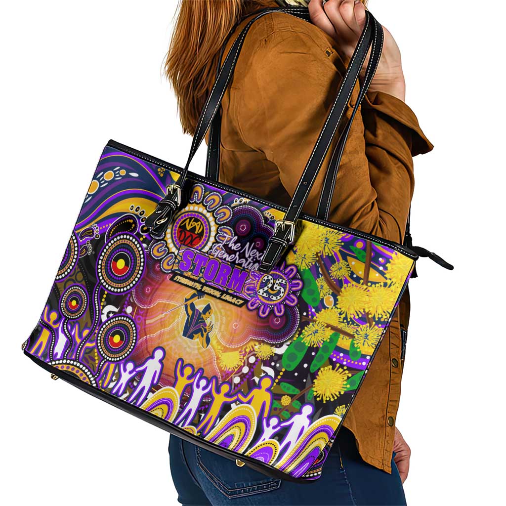 NAIDOC Week 2025 Storm Rugby Leather Tote Bag Aboriginal Dot Painting
