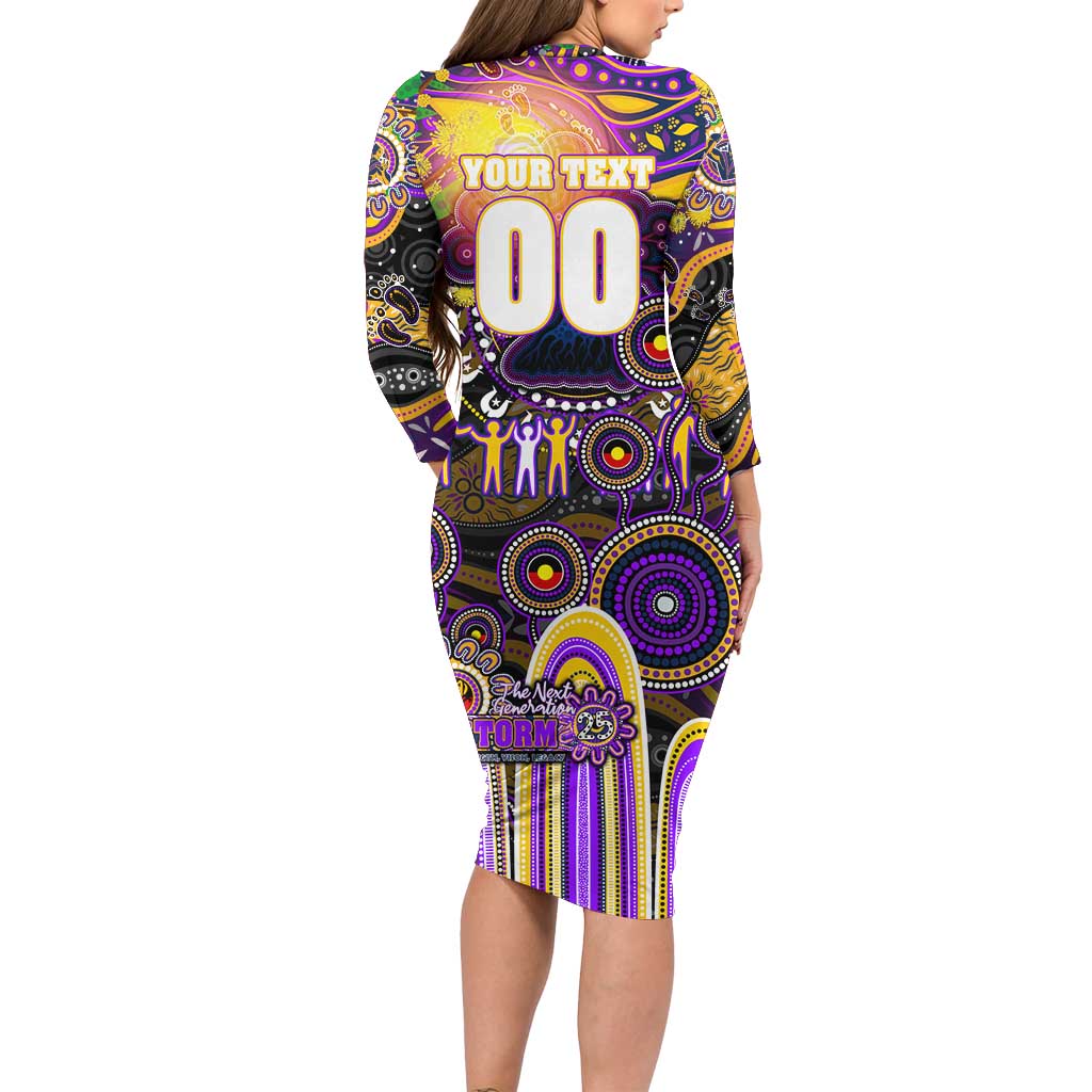 Personalised NAIDOC Week 2025 Storm Rugby Long Sleeve Bodycon Dress Aboriginal Dot Painting