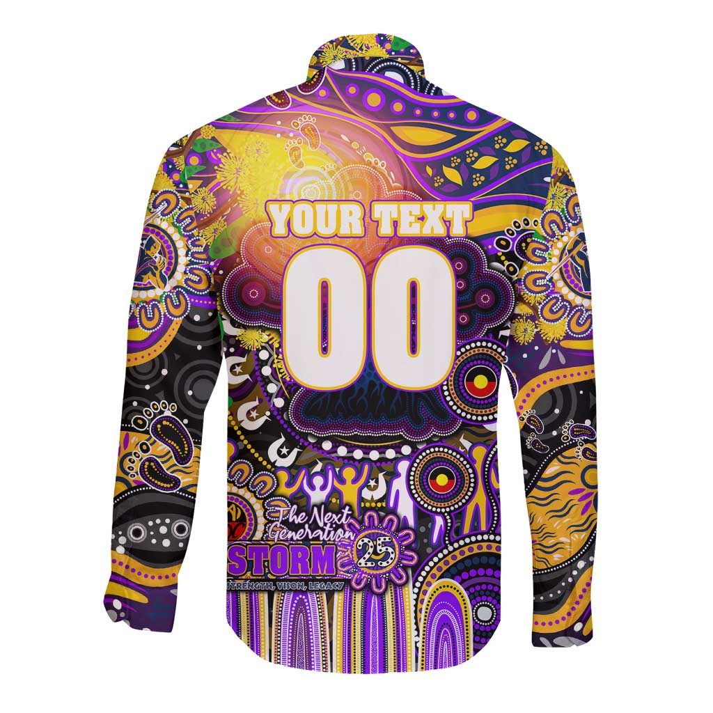 Personalised NAIDOC Week 2025 Storm Rugby Long Sleeve Button Shirt Aboriginal Dot Painting