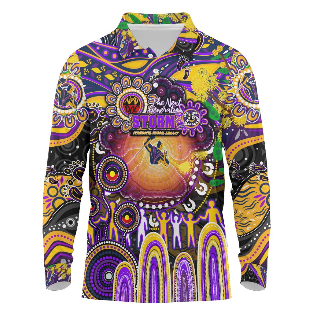 Personalised NAIDOC Week 2025 Storm Rugby Long Sleeve Polo Shirt Aboriginal Dot Painting