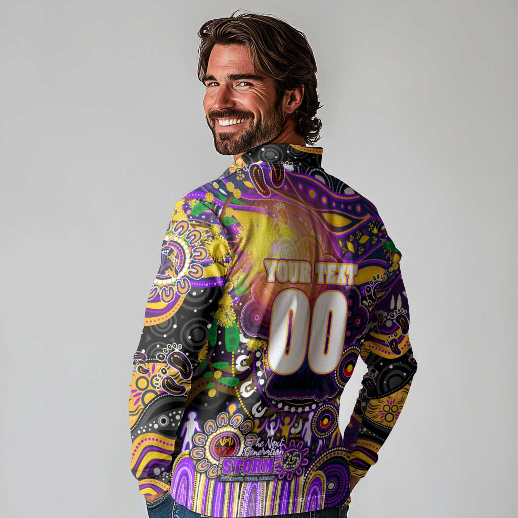 Personalised NAIDOC Week 2025 Storm Rugby Long Sleeve Polo Shirt Aboriginal Dot Painting