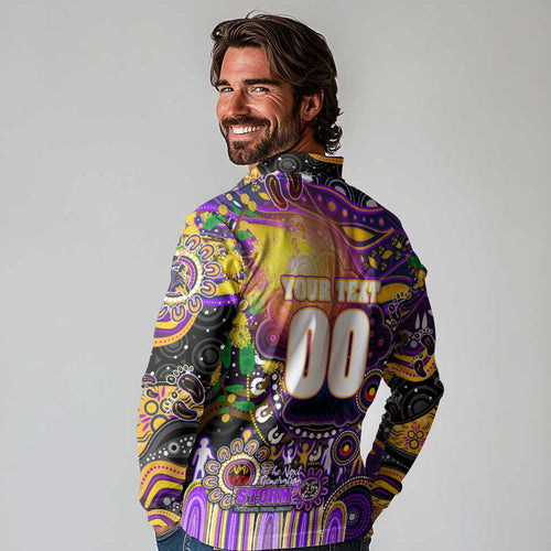 Personalised NAIDOC Week 2025 Storm Rugby Long Sleeve Polo Shirt Aboriginal Dot Painting