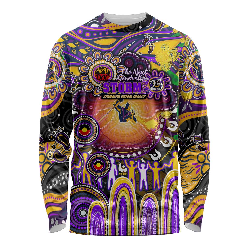 Personalised NAIDOC Week 2025 Storm Rugby Long Sleeve Shirt Aboriginal Dot Painting