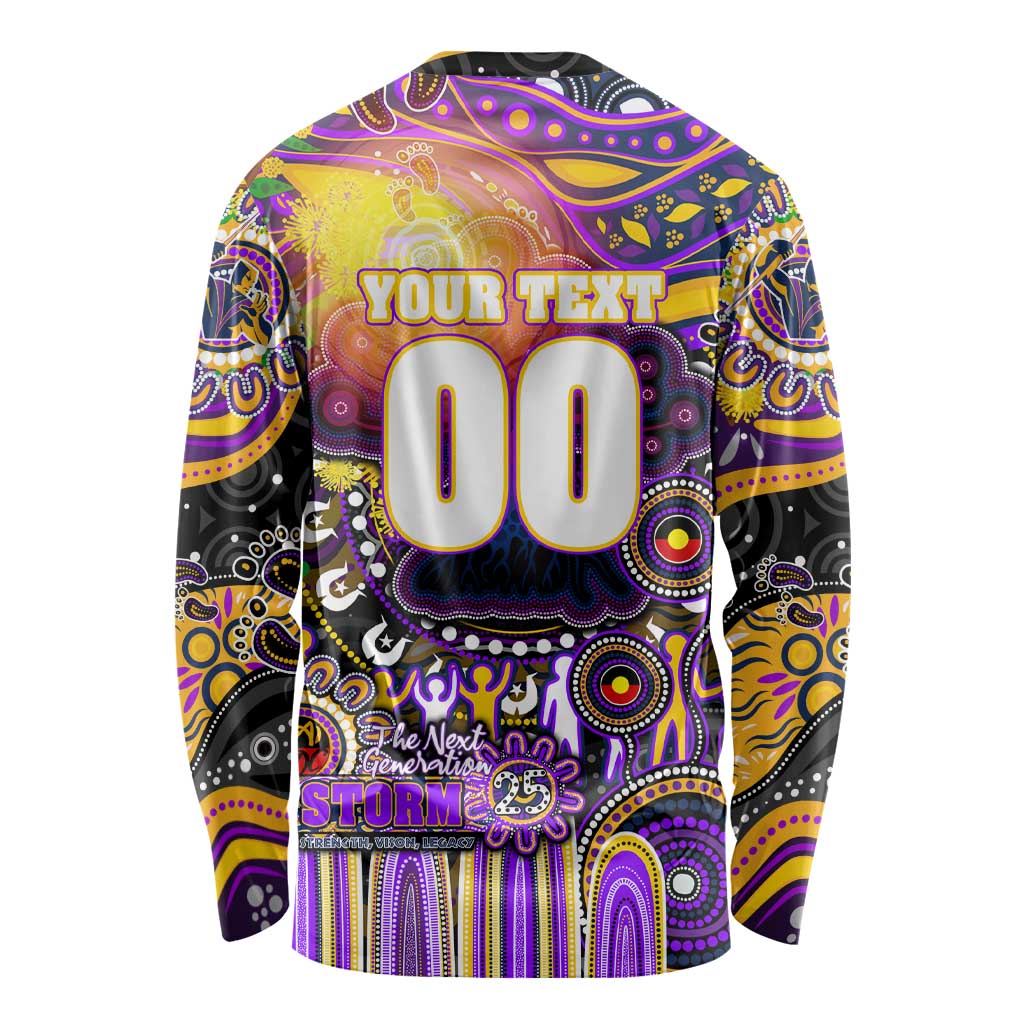 Personalised NAIDOC Week 2025 Storm Rugby Long Sleeve Shirt Aboriginal Dot Painting