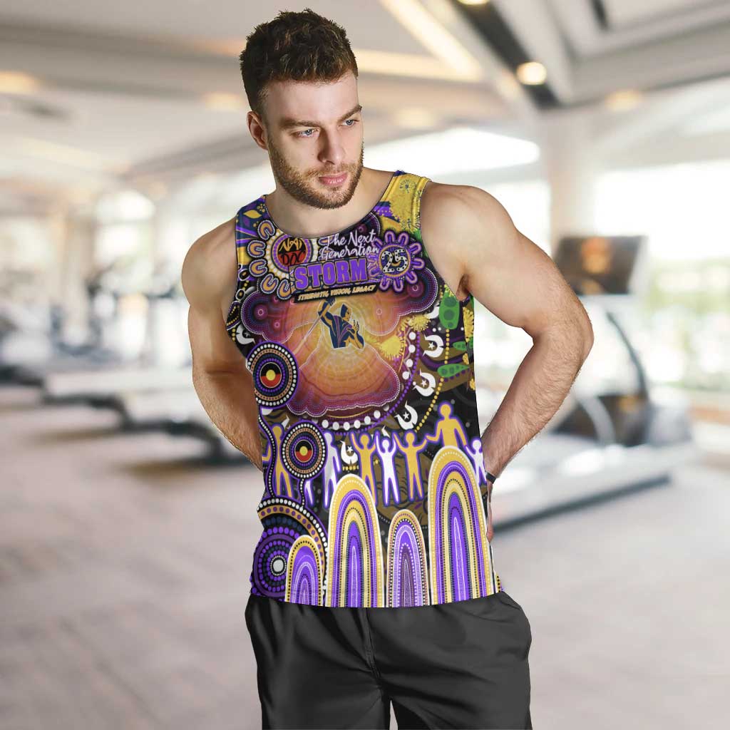 Personalised NAIDOC Week 2025 Storm Rugby Men Tank Top Aboriginal Dot Painting