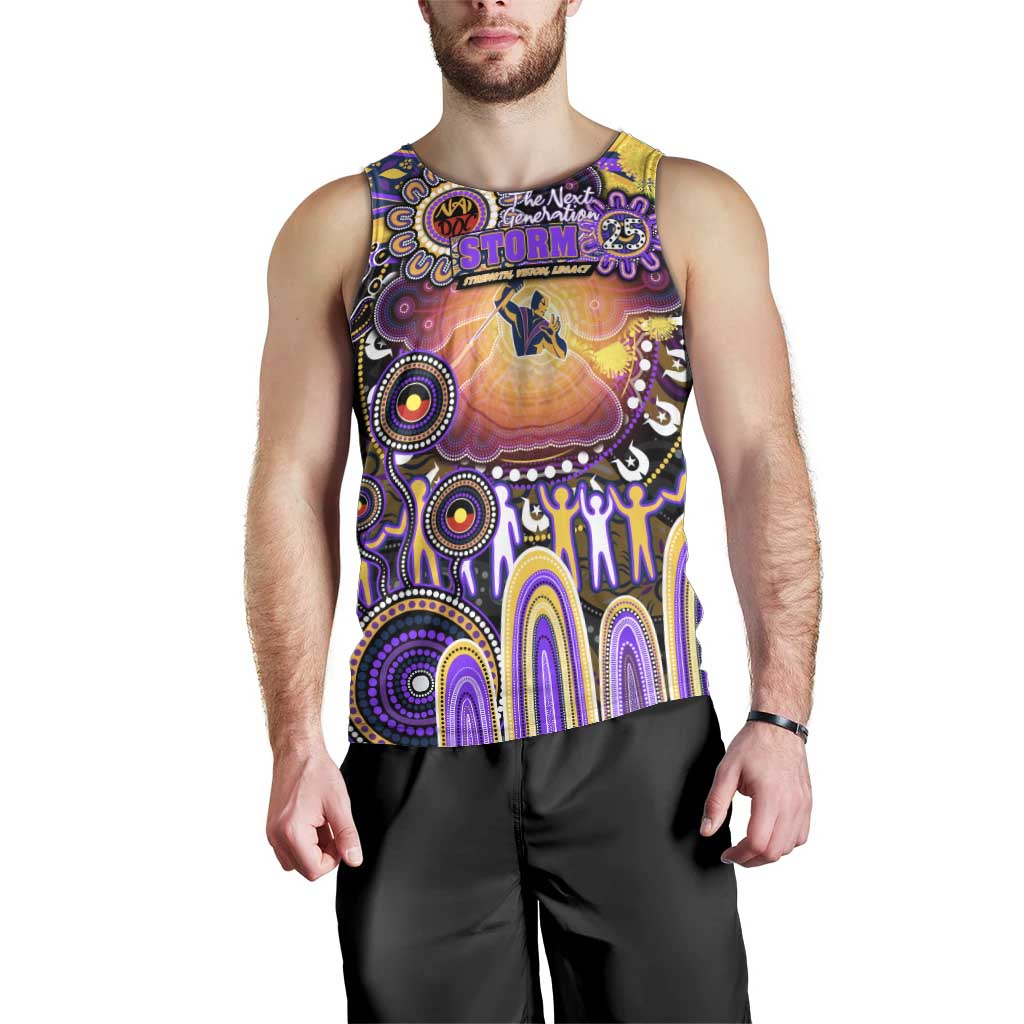 Personalised NAIDOC Week 2025 Storm Rugby Men Tank Top Aboriginal Dot Painting