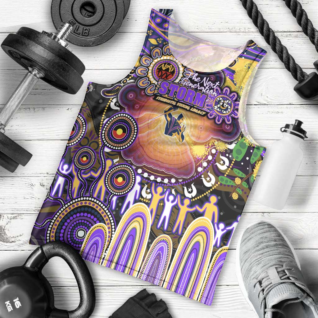 Personalised NAIDOC Week 2025 Storm Rugby Men Tank Top Aboriginal Dot Painting