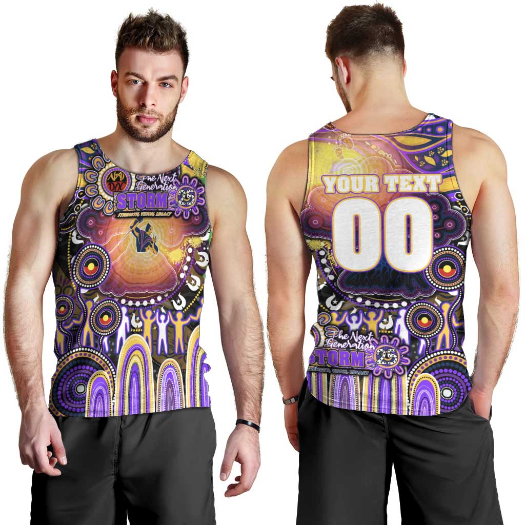 Personalised NAIDOC Week 2025 Storm Rugby Men Tank Top Aboriginal Dot Painting
