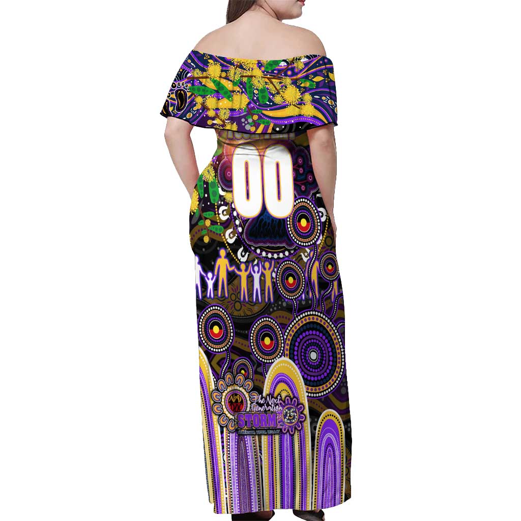 Personalised NAIDOC Week 2025 Storm Rugby Off Shoulder Maxi Dress Aboriginal Dot Painting