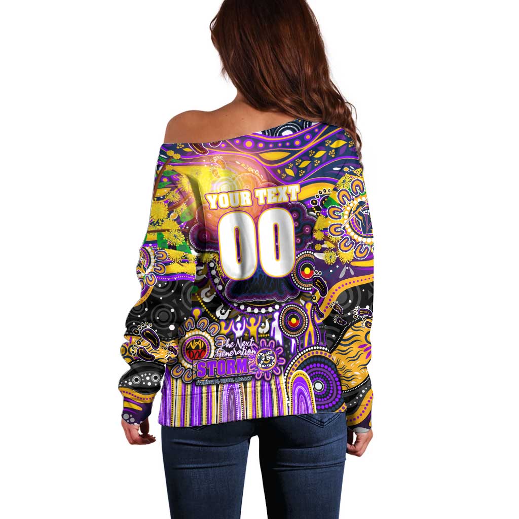 Personalised NAIDOC Week 2025 Storm Rugby Off Shoulder Sweater Aboriginal Dot Painting