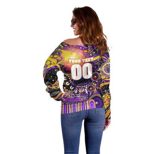 Personalised NAIDOC Week 2025 Storm Rugby Off Shoulder Sweater Aboriginal Dot Painting