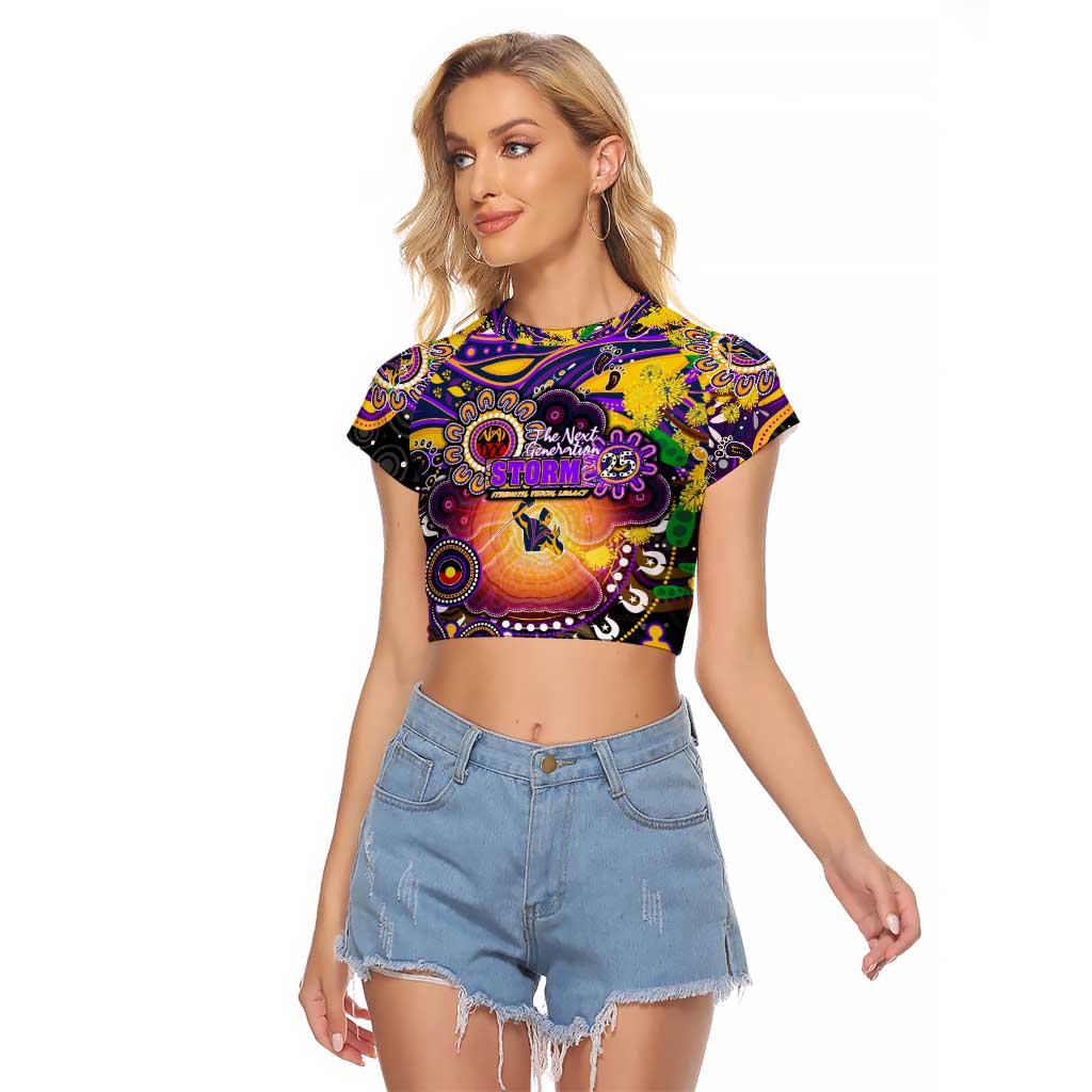 Personalised NAIDOC Week 2025 Storm Rugby Raglan Cropped T Shirt Aboriginal Dot Painting