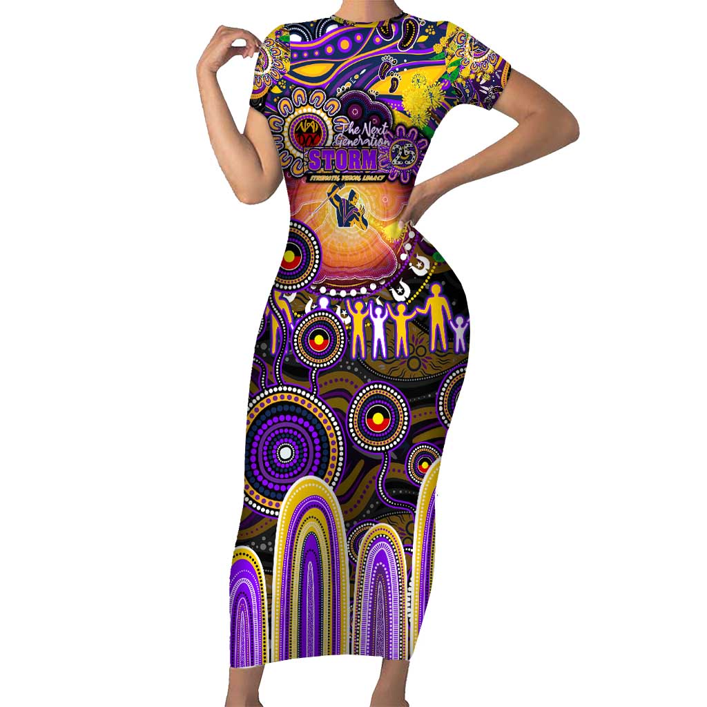 Personalised NAIDOC Week 2025 Storm Rugby Short Sleeve Bodycon Dress Aboriginal Dot Painting