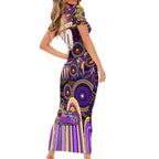 Personalised NAIDOC Week 2025 Storm Rugby Short Sleeve Bodycon Dress Aboriginal Dot Painting
