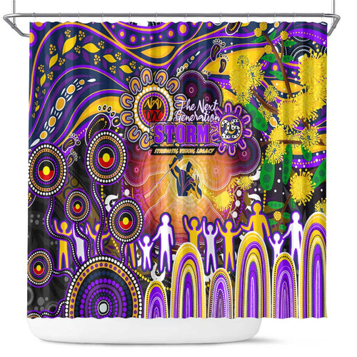 NAIDOC Week 2025 Storm Rugby Shower Curtain Aboriginal Dot Painting