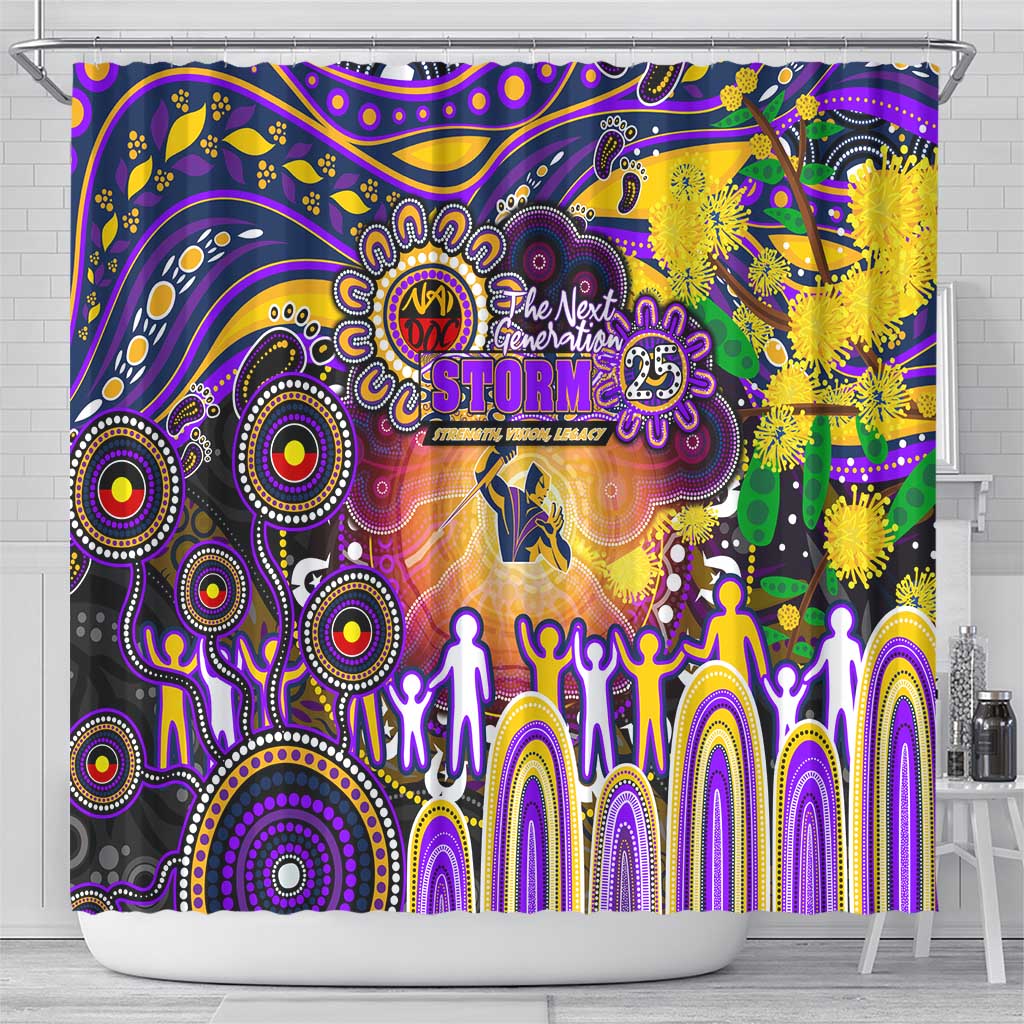 NAIDOC Week 2025 Storm Rugby Shower Curtain Aboriginal Dot Painting