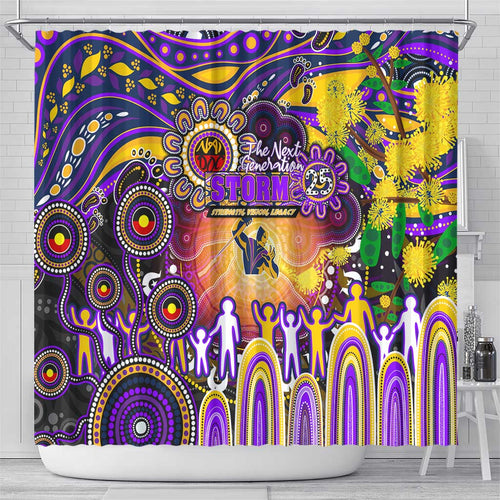 NAIDOC Week 2025 Storm Rugby Shower Curtain Aboriginal Dot Painting