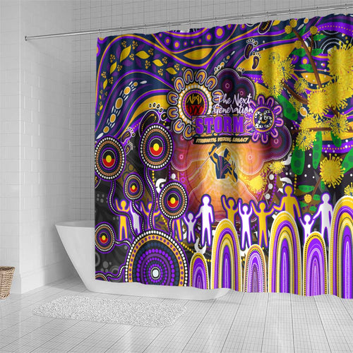 NAIDOC Week 2025 Storm Rugby Shower Curtain Aboriginal Dot Painting