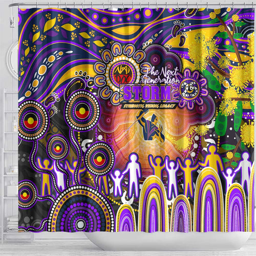 NAIDOC Week 2025 Storm Rugby Shower Curtain Aboriginal Dot Painting