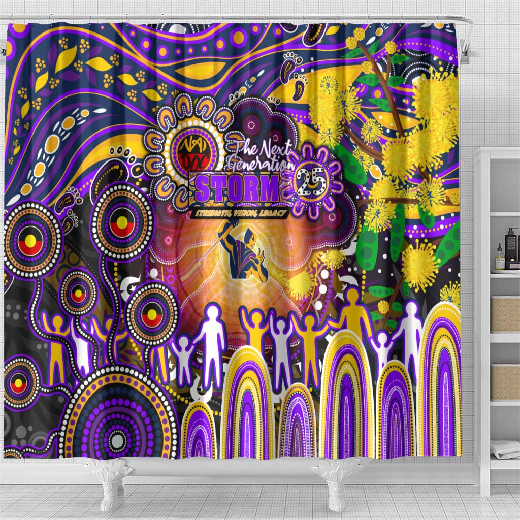 NAIDOC Week 2025 Storm Rugby Shower Curtain Aboriginal Dot Painting