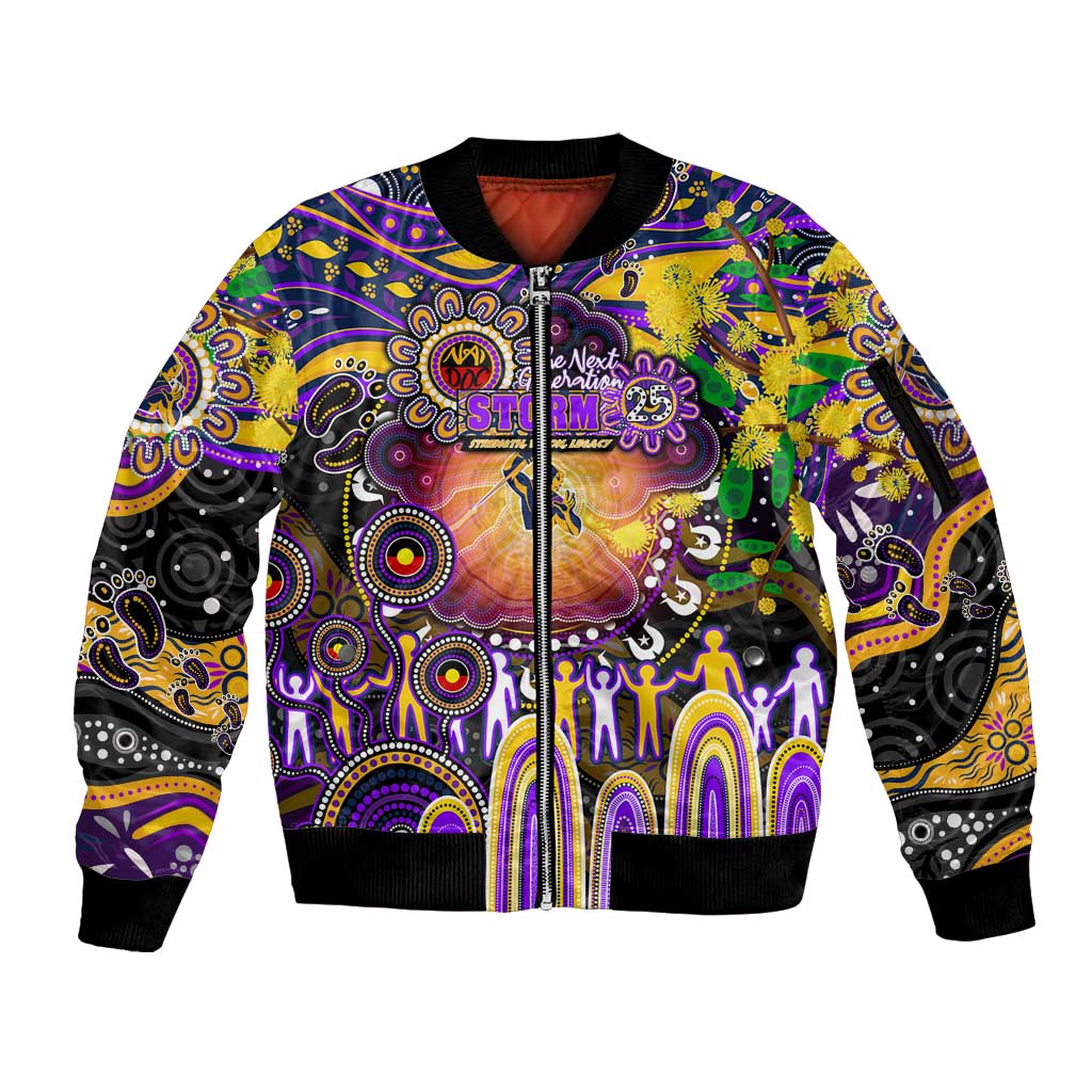 Personalised NAIDOC Week 2025 Storm Rugby Sleeve Zip Bomber Jacket Aboriginal Dot Painting