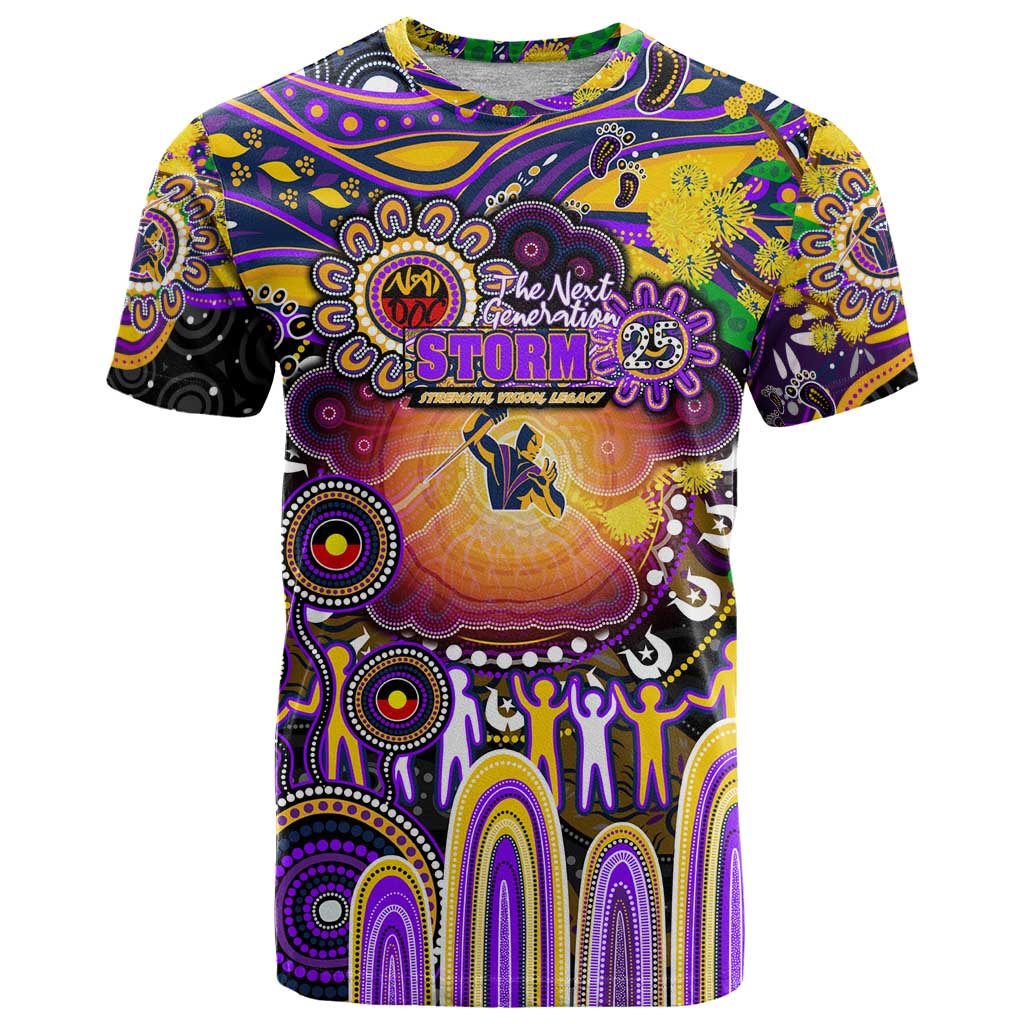 Personalised NAIDOC Week 2025 Storm Rugby T Shirt Aboriginal Dot Painting
