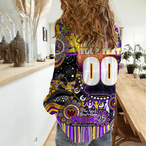 Personalised NAIDOC Week 2025 Storm Rugby Women Casual Shirt Aboriginal Dot Painting