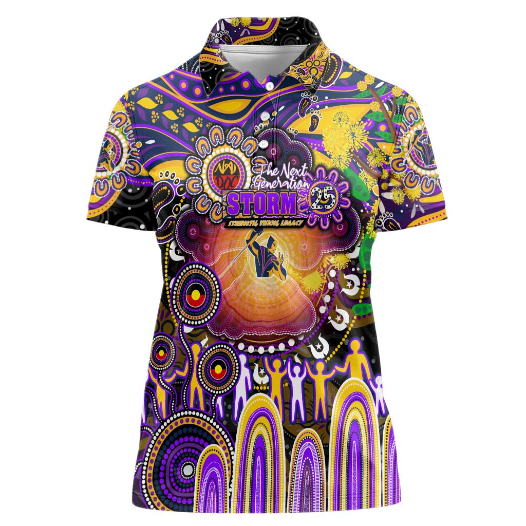 Personalised NAIDOC Week 2025 Storm Rugby Women Polo Shirt Aboriginal Dot Painting