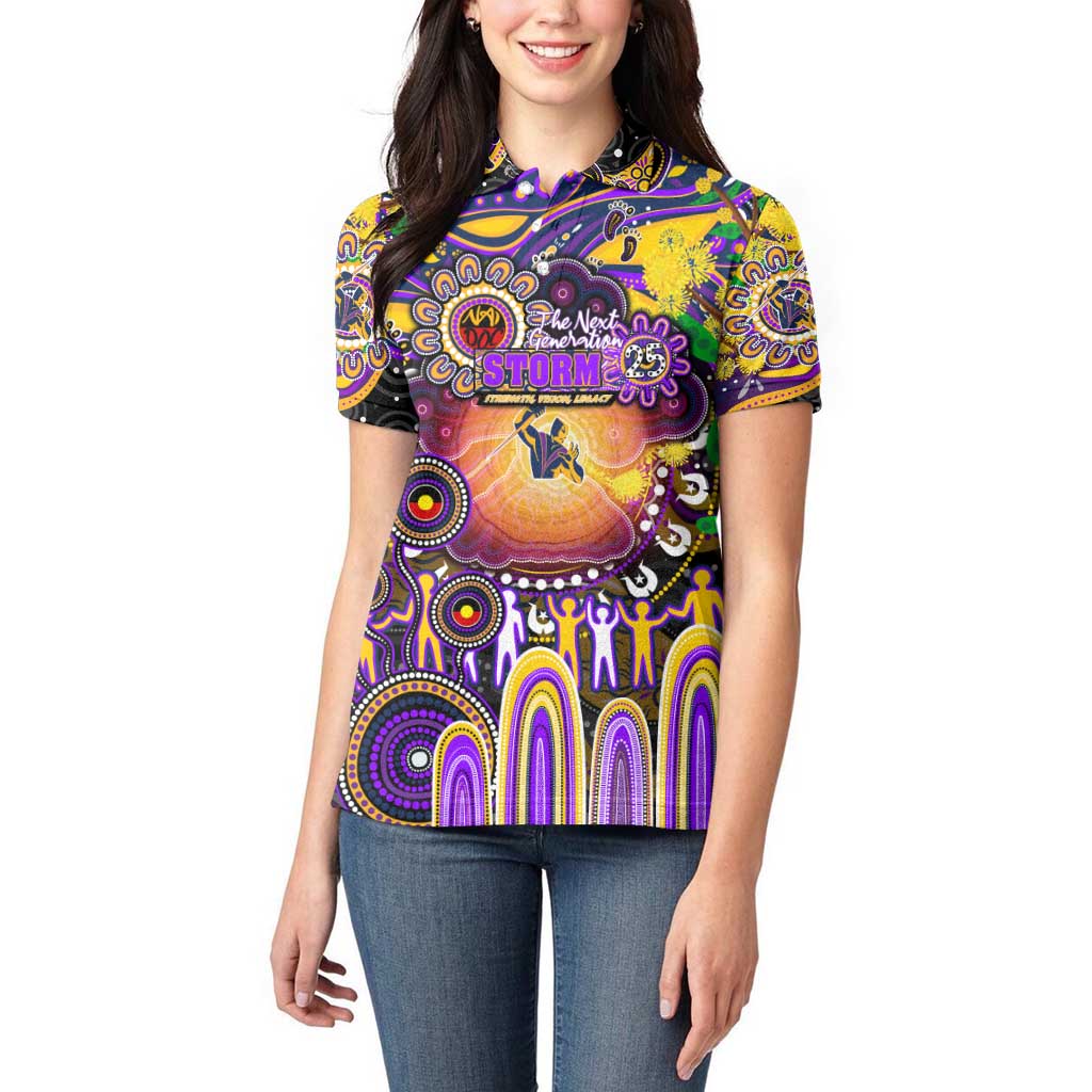 Personalised NAIDOC Week 2025 Storm Rugby Women Polo Shirt Aboriginal Dot Painting
