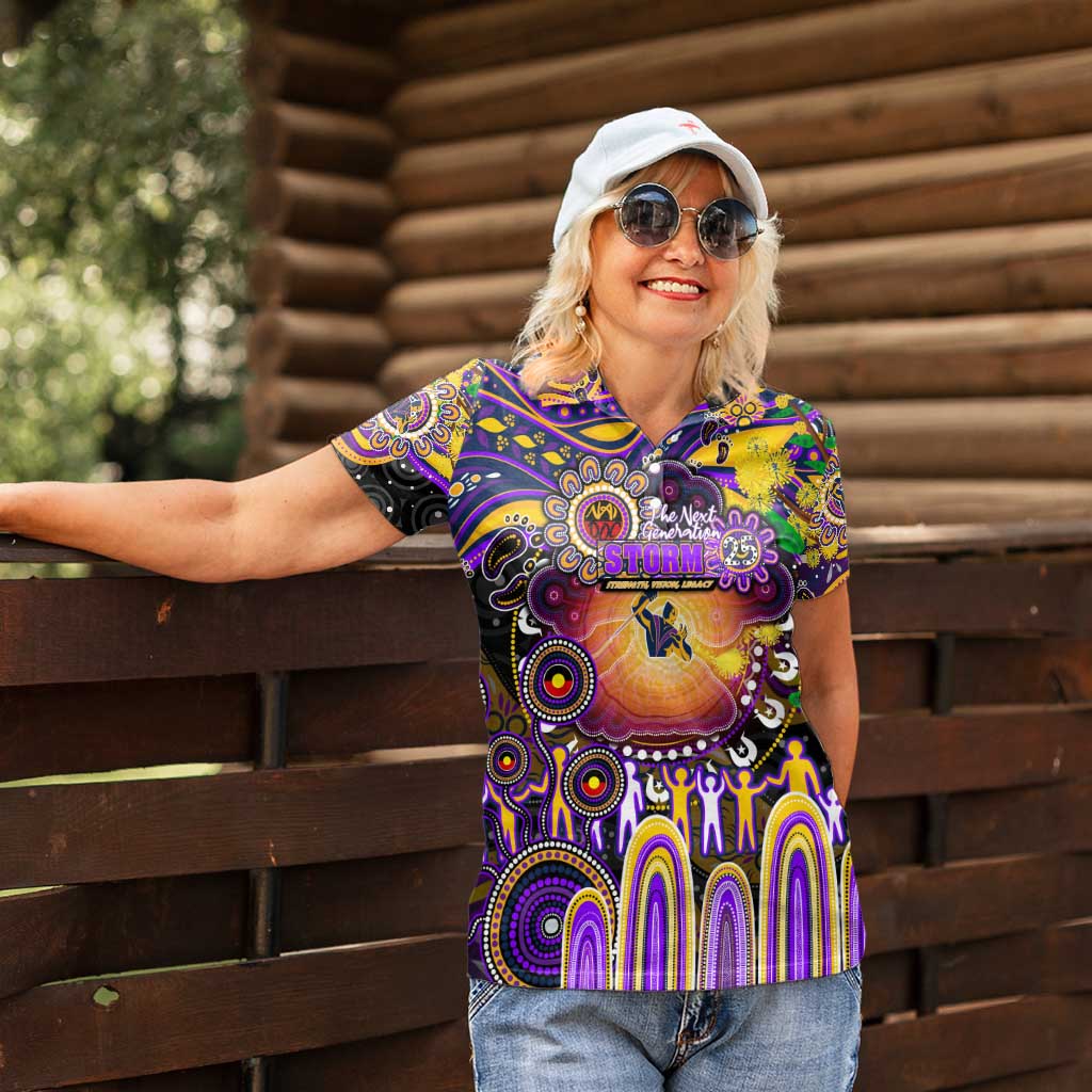 Personalised NAIDOC Week 2025 Storm Rugby Women Polo Shirt Aboriginal Dot Painting