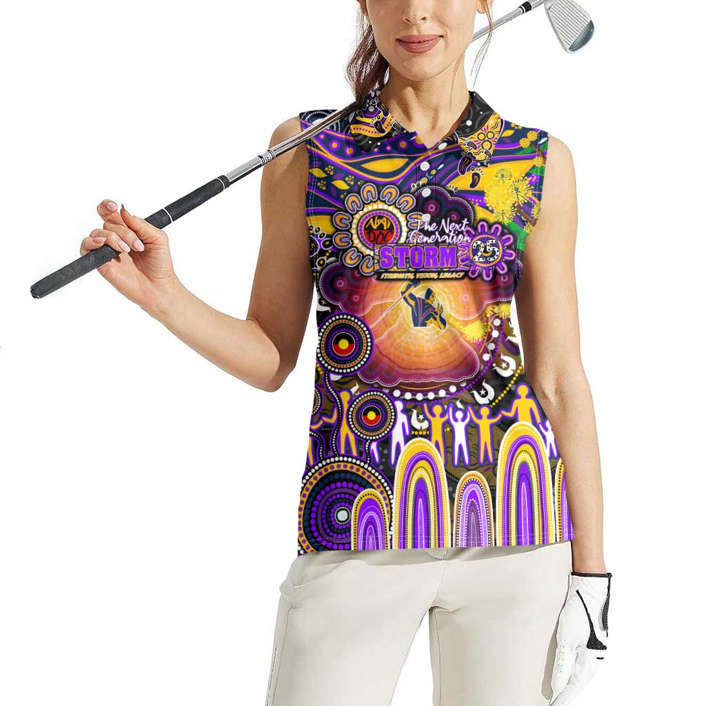 Personalised NAIDOC Week 2025 Storm Rugby Women Sleeveless Polo Shirt Aboriginal Dot Painting