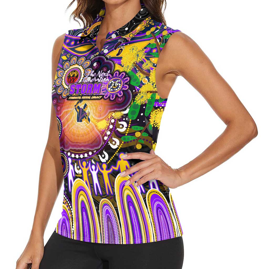 Personalised NAIDOC Week 2025 Storm Rugby Women Sleeveless Polo Shirt Aboriginal Dot Painting