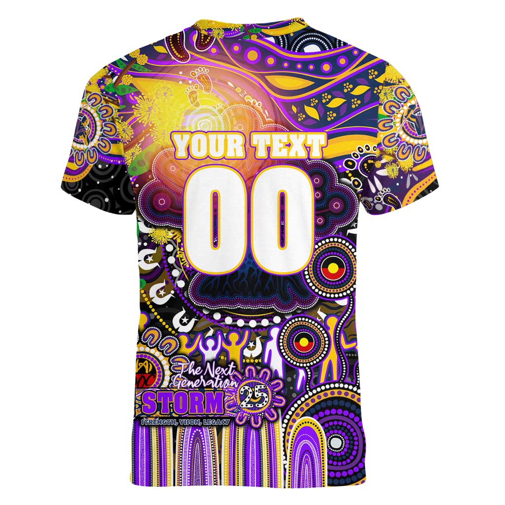 Personalised NAIDOC Week 2025 Storm Rugby Women V-Neck T-Shirt Aboriginal Dot Painting