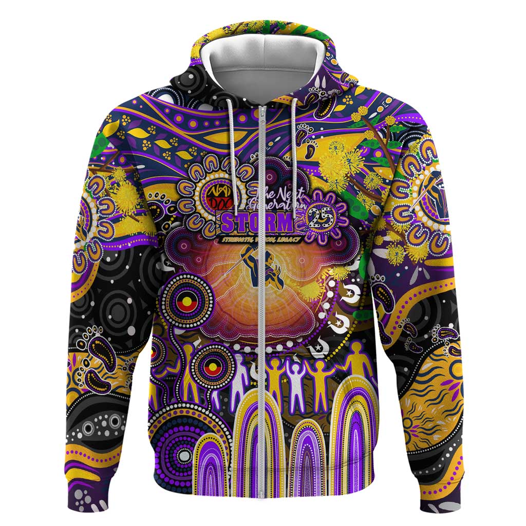 Personalised NAIDOC Week 2025 Storm Rugby Zip Hoodie Aboriginal Dot Painting