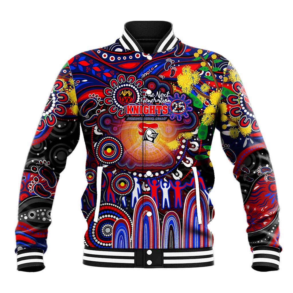 Personalised NAIDOC Week 2025 Knights Rugby Baseball Jacket Aboriginal Dot Painting