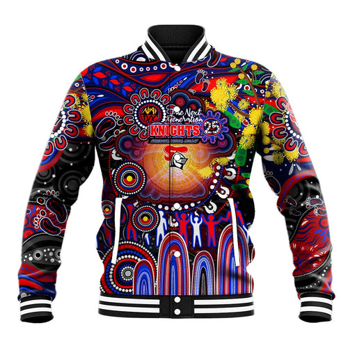 Personalised NAIDOC Week 2025 Knights Rugby Baseball Jacket Aboriginal Dot Painting