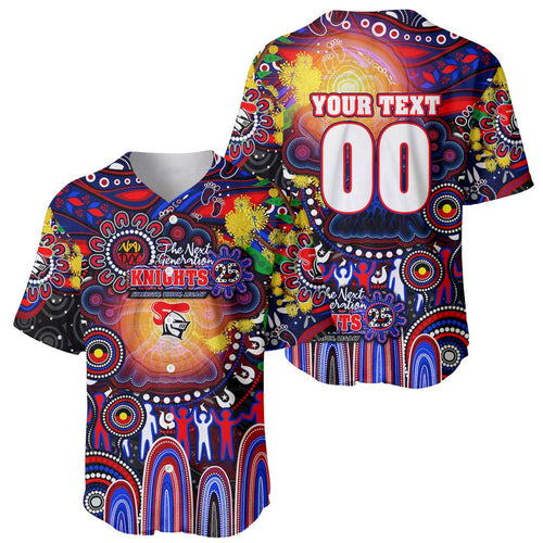 Personalised NAIDOC Week 2025 Knights Rugby Baseball Jersey Aboriginal Dot Painting