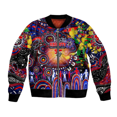 Personalised NAIDOC Week 2025 Knights Rugby Bomber Jacket Aboriginal Dot Painting