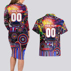 Personalised NAIDOC Week 2025 Knights Rugby Couples Matching Long Sleeve Bodycon Dress and Hawaiian Shirt Aboriginal Dot Painting