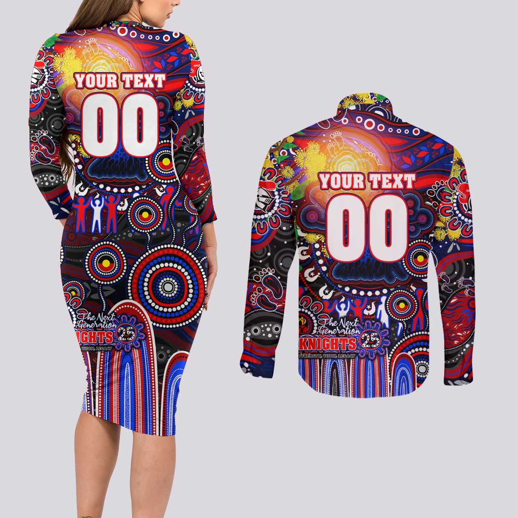 Personalised NAIDOC Week 2025 Knights Rugby Couples Matching Long Sleeve Bodycon Dress and Long Sleeve Button Shirt Aboriginal Dot Painting