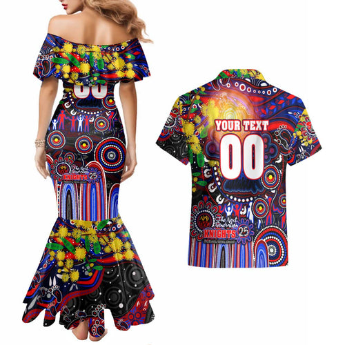 Personalised NAIDOC Week 2025 Knights Rugby Couples Matching Mermaid Dress and Hawaiian Shirt Aboriginal Dot Painting
