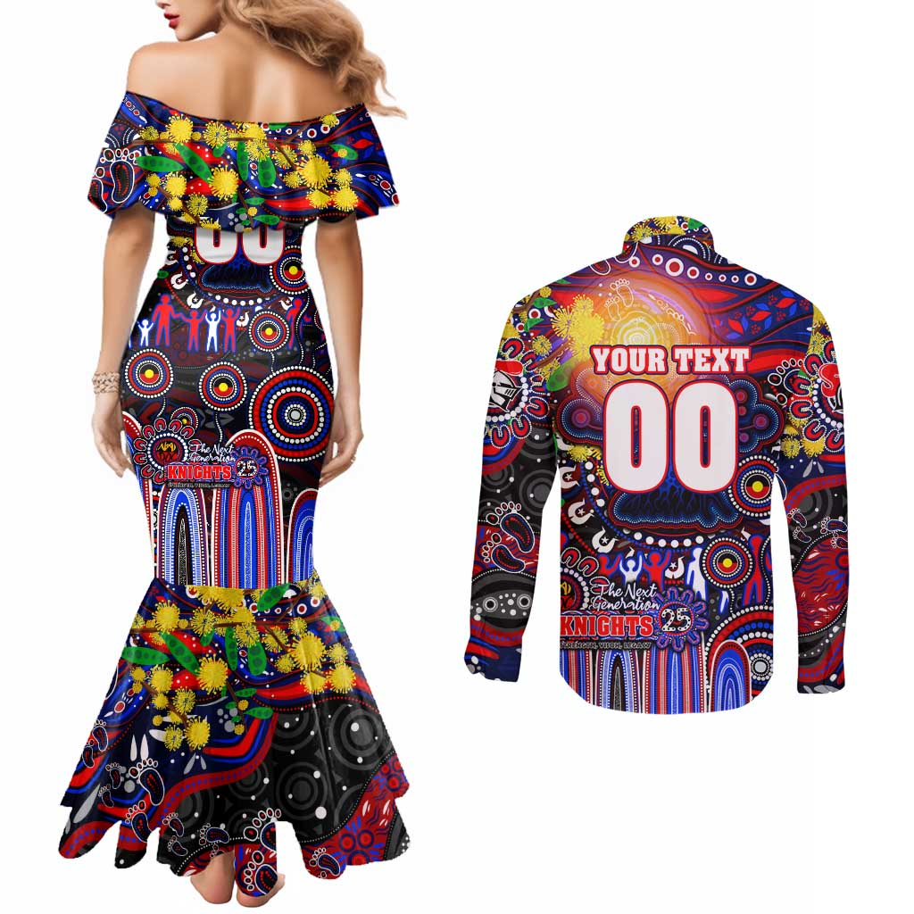 Personalised NAIDOC Week 2025 Knights Rugby Couples Matching Mermaid Dress and Long Sleeve Button Shirt Aboriginal Dot Painting