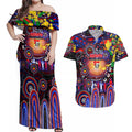 Personalised NAIDOC Week 2025 Knights Rugby Couples Matching Off Shoulder Maxi Dress and Hawaiian Shirt Aboriginal Dot Painting