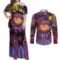 Personalised NAIDOC Week 2025 Knights Rugby Couples Matching Off Shoulder Maxi Dress and Long Sleeve Button Shirt Aboriginal Dot Painting