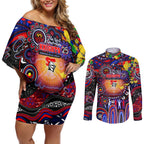 Personalised NAIDOC Week 2025 Knights Rugby Couples Matching Off Shoulder Short Dress and Long Sleeve Button Shirt Aboriginal Dot Painting