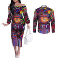 Personalised NAIDOC Week 2025 Knights Rugby Couples Matching Off The Shoulder Long Sleeve Dress and Long Sleeve Button Shirt Aboriginal Dot Painting