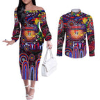 Personalised NAIDOC Week 2025 Knights Rugby Couples Matching Off The Shoulder Long Sleeve Dress and Long Sleeve Button Shirt Aboriginal Dot Painting